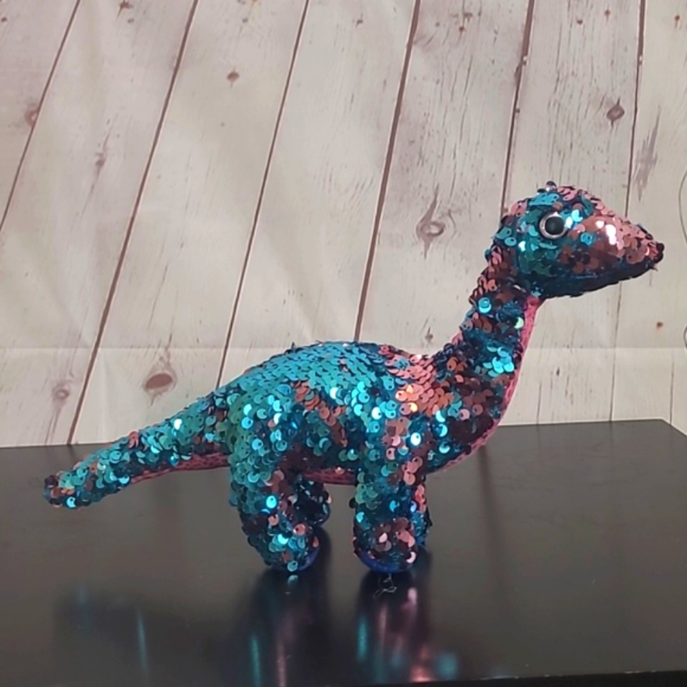 TY Beanie Baby Flippables TREMOR Dinosaur Blue Pink Sequins 6" NASA SpaceX - Picture 9 of 16